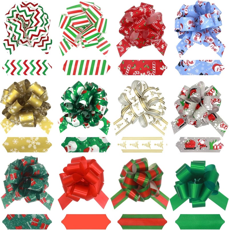 Festizzy Store 48 PCS Christmas Bows for Gift Wrapping 5" Easy & Fast Christmas Pull Bows with Ribbon Warp, Gift Wrapping Supplies for Baskets & Presents, Wine Bottles Decoration, Bouquet - Image 1